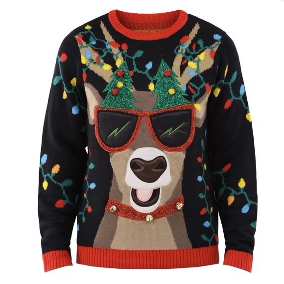 Festive Black Reindeer Sweater - Picture 1 of 6